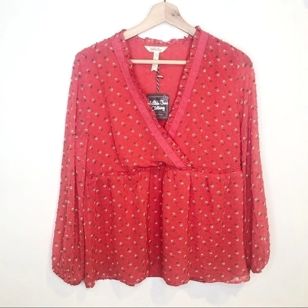 Matilda Jane Red Floral V Neck Size  Small - Picture 7 of 14